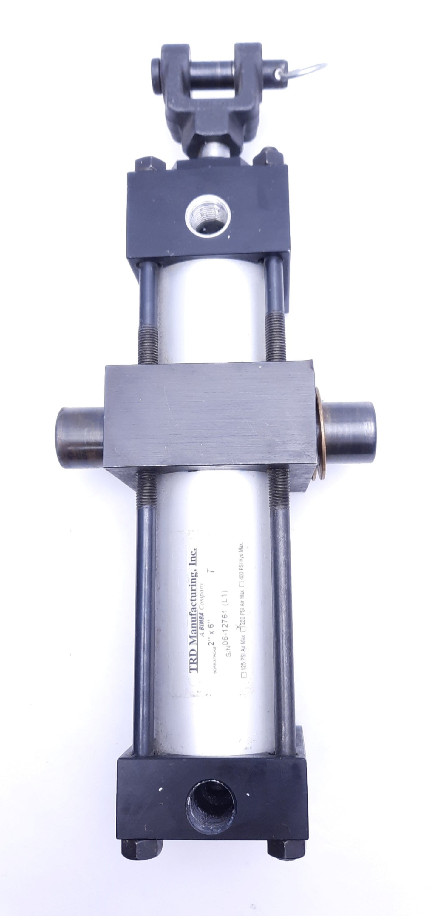 Used TRD (Bimba) 06-12761 Pneumatic Cylinder, 2" x 6" Bore/Stroke, 250 PSI, 3/8" NPT