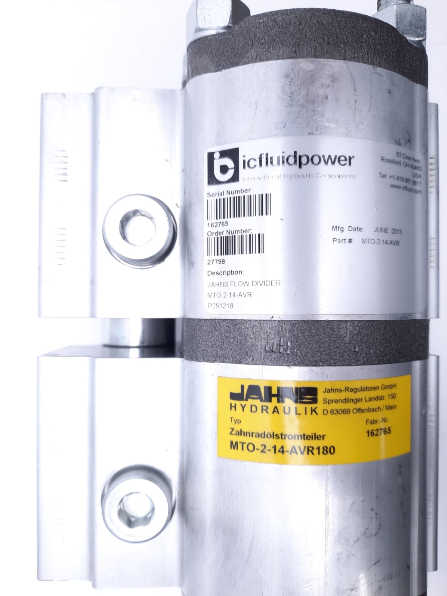 New Jahns Hydraulik MTO-2-14-AVR180 Flow Divider, 2 Section Divider, 14 cm³/rev