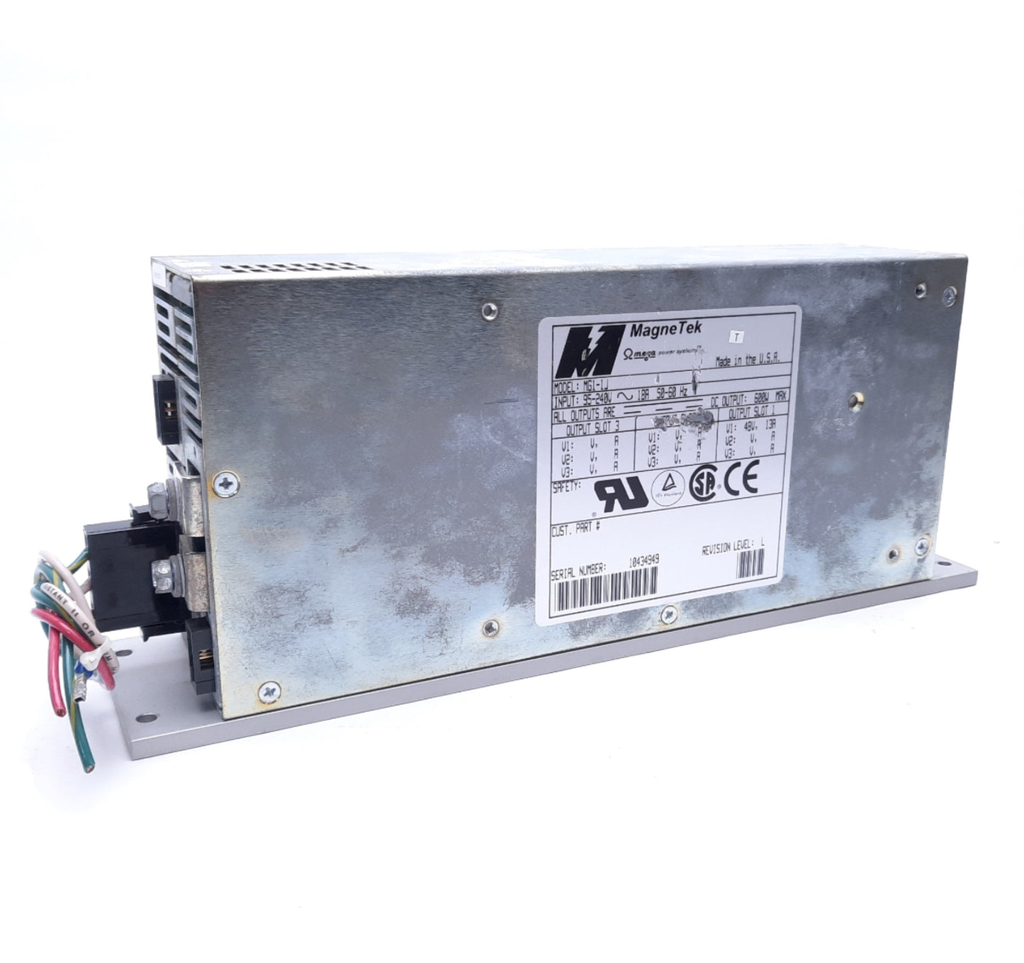 Used MagneTek MG1-1J Modular Power Supply, 95-240 VAC 18A Input, 48 VDC 13A Output