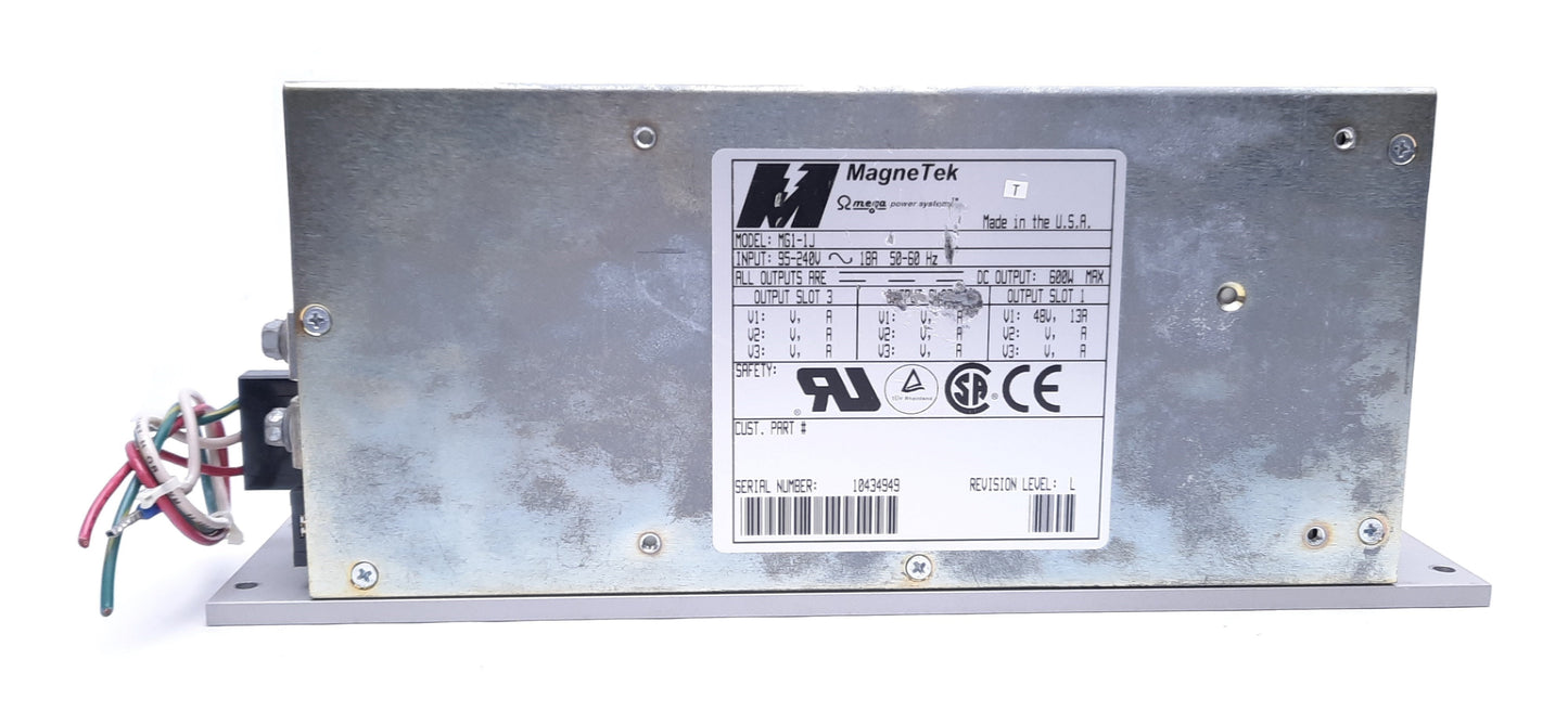 Used MagneTek MG1-1J Modular Power Supply, 95-240 VAC 18A Input, 48 VDC 13A Output