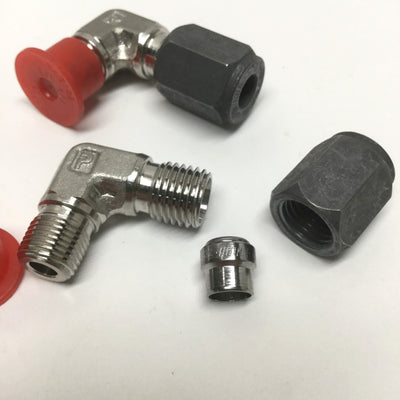 New – Open box Lot of 2 Parker 4 CBU-SS Ferulok Hydraulic Flareless Elbow 1/4" Tube x 1/8" NPT