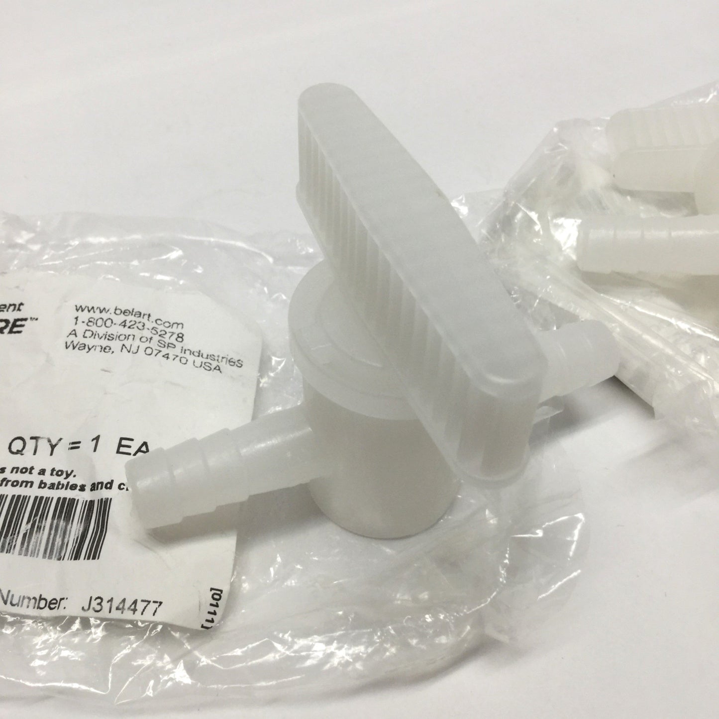 New – Open box Lot of 2 Bel-Art 309150000 Stopcock Valve 2-Way, 3/8" Tube Hose Barb Ends, 7psi