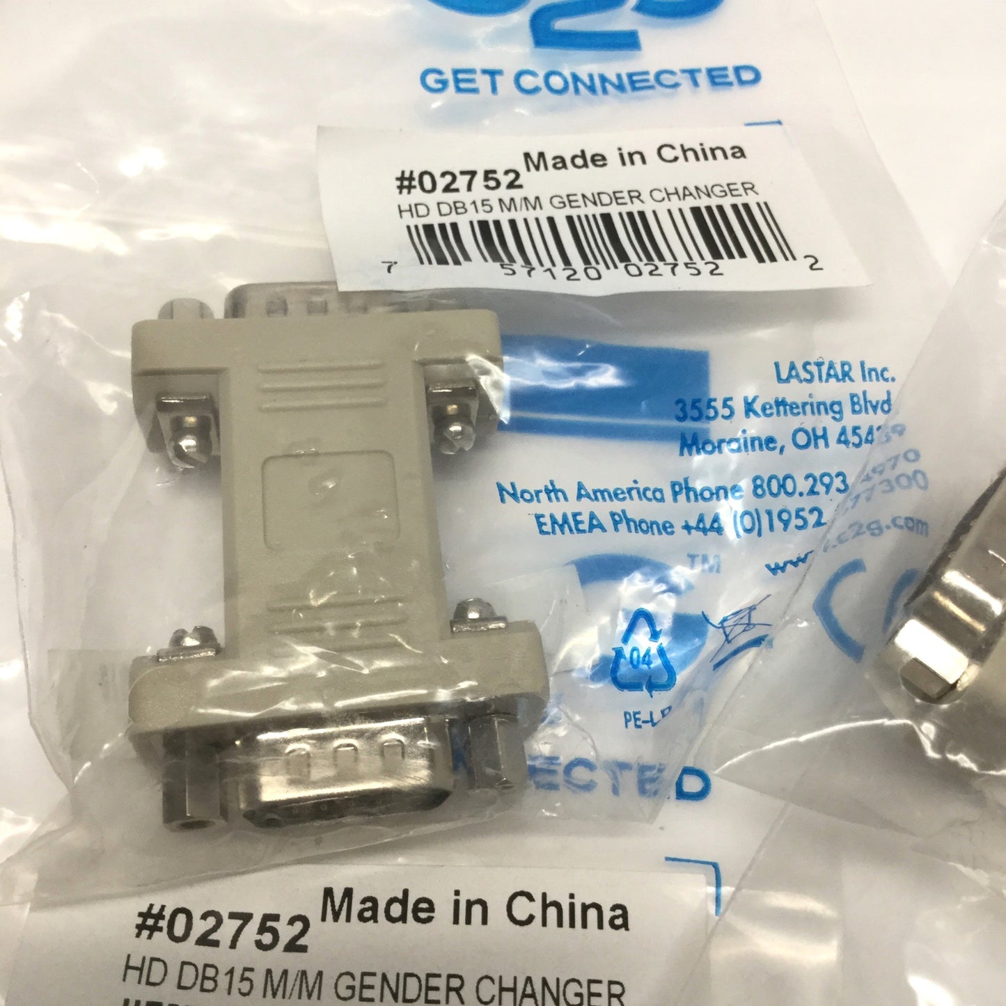 New Lot of 5 C2G 02752 HD DB15 Connector Gender Changer 15-Pin VGA Male/Male Coupler