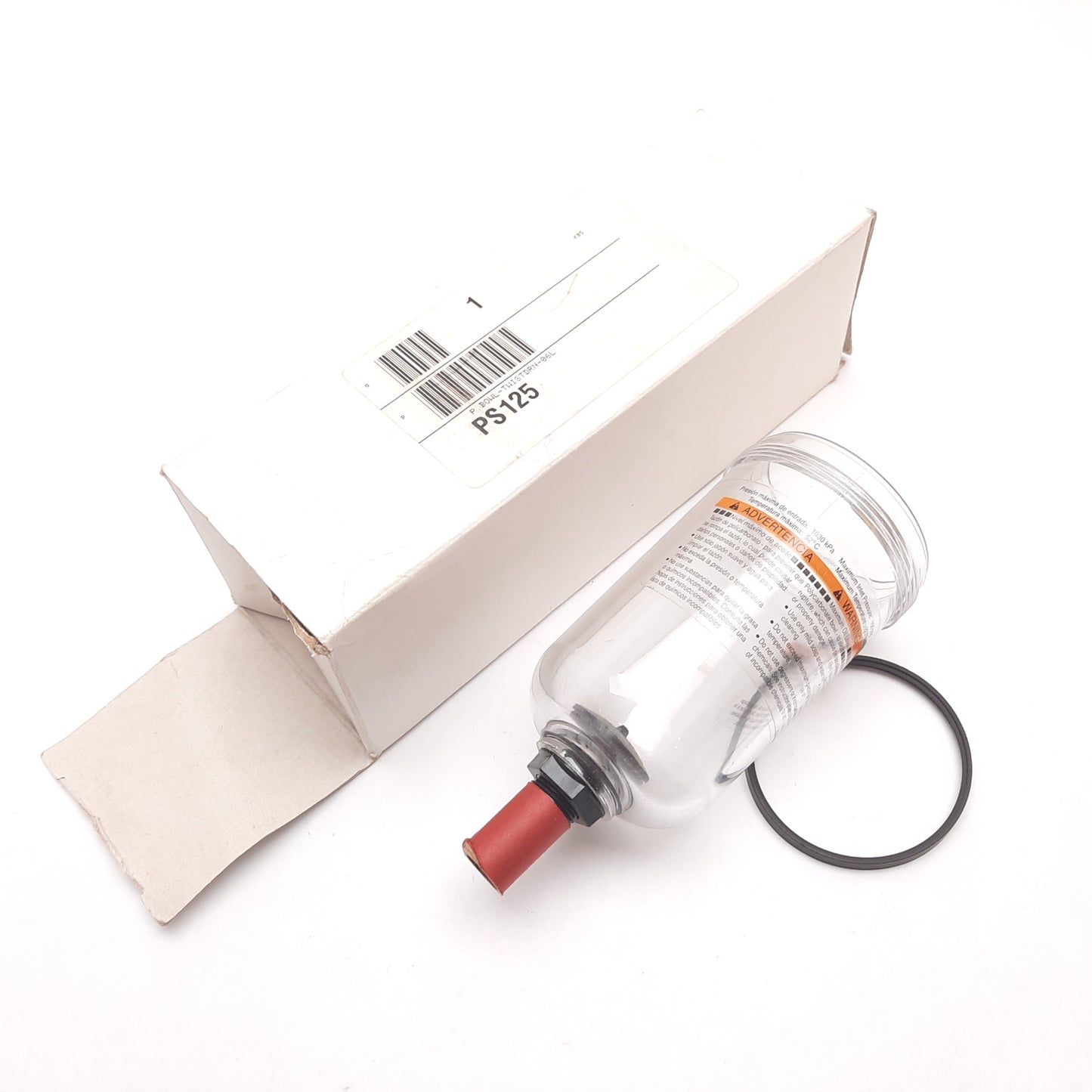 New – Open box Parker PS125 Pneumatic Filter Poly Bowl, Pressure: 150psi Max, Twist Drain