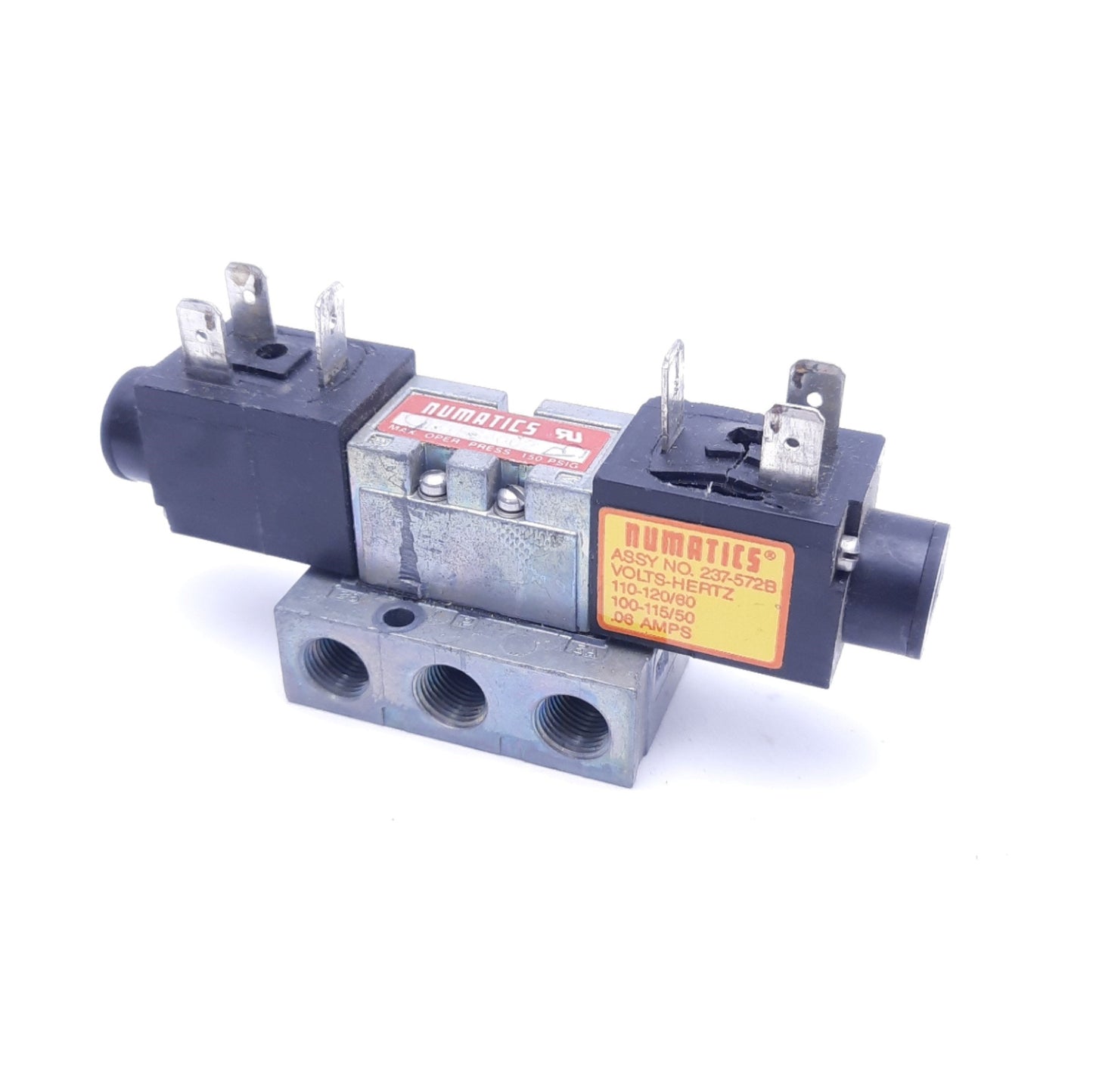Used Numatics 031SS4002 Solenoid Valve Assembly With (2) 237-572B Solenoid Coils 120V