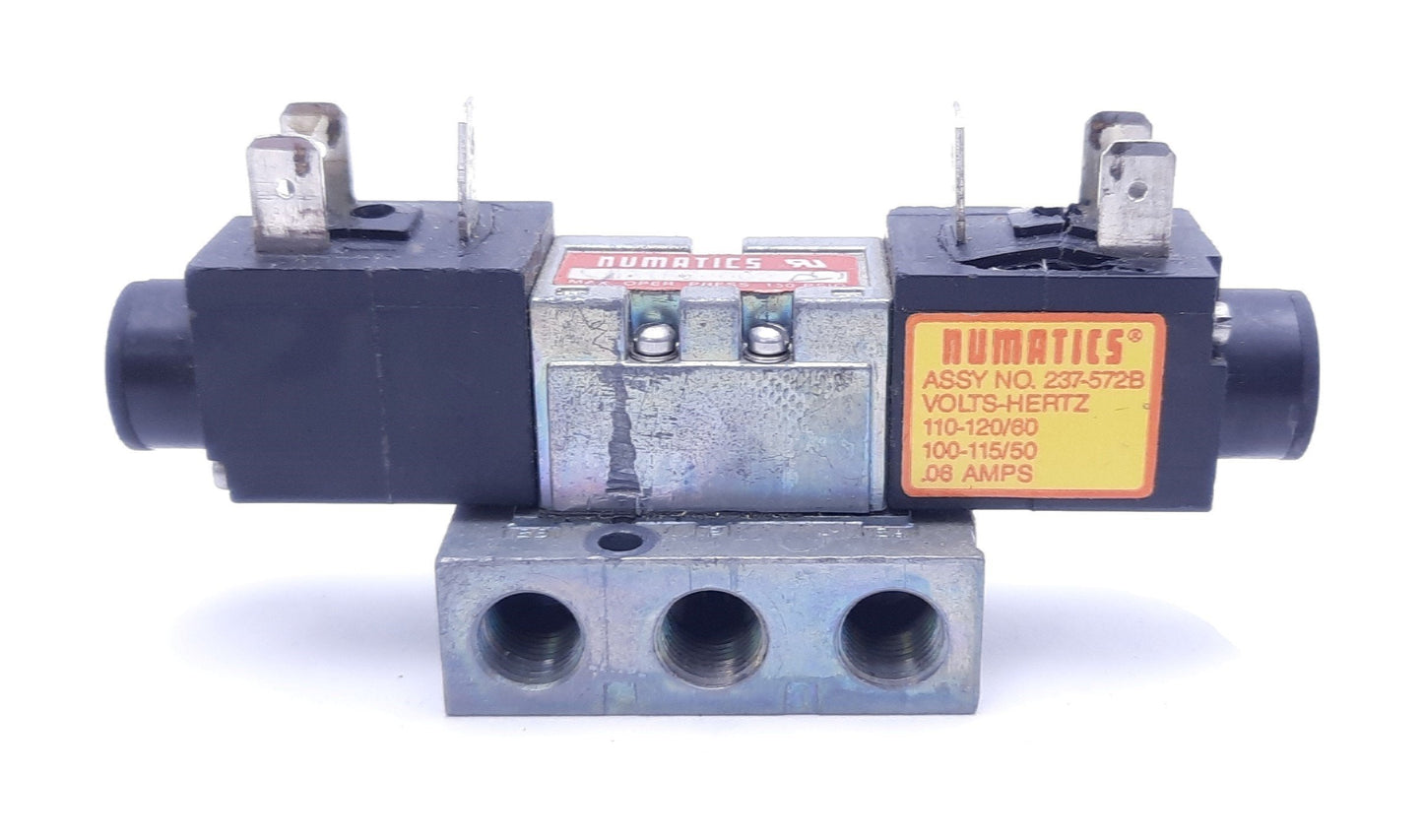 Used Numatics 031SS4002 Solenoid Valve Assembly With (2) 237-572B Solenoid Coils 120V