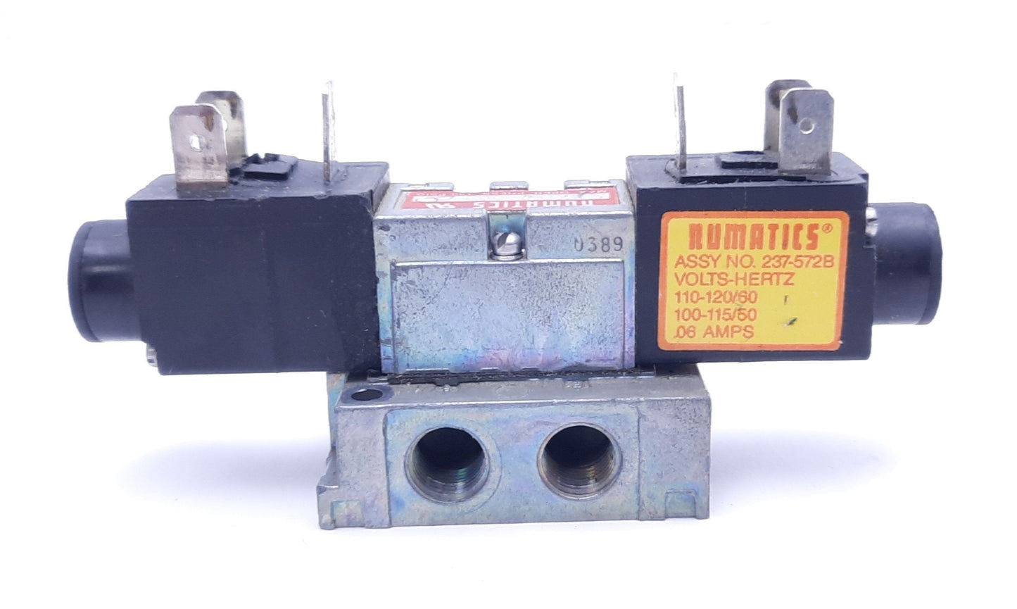 Used Numatics 031SS4002 Solenoid Valve Assembly With (2) 237-572B Solenoid Coils 120V