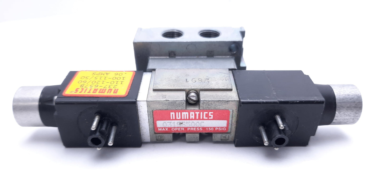 Used Numatics 031SS500C Solenoid Valve Assembly With (2) 237-654B Solenoids 120 VAC