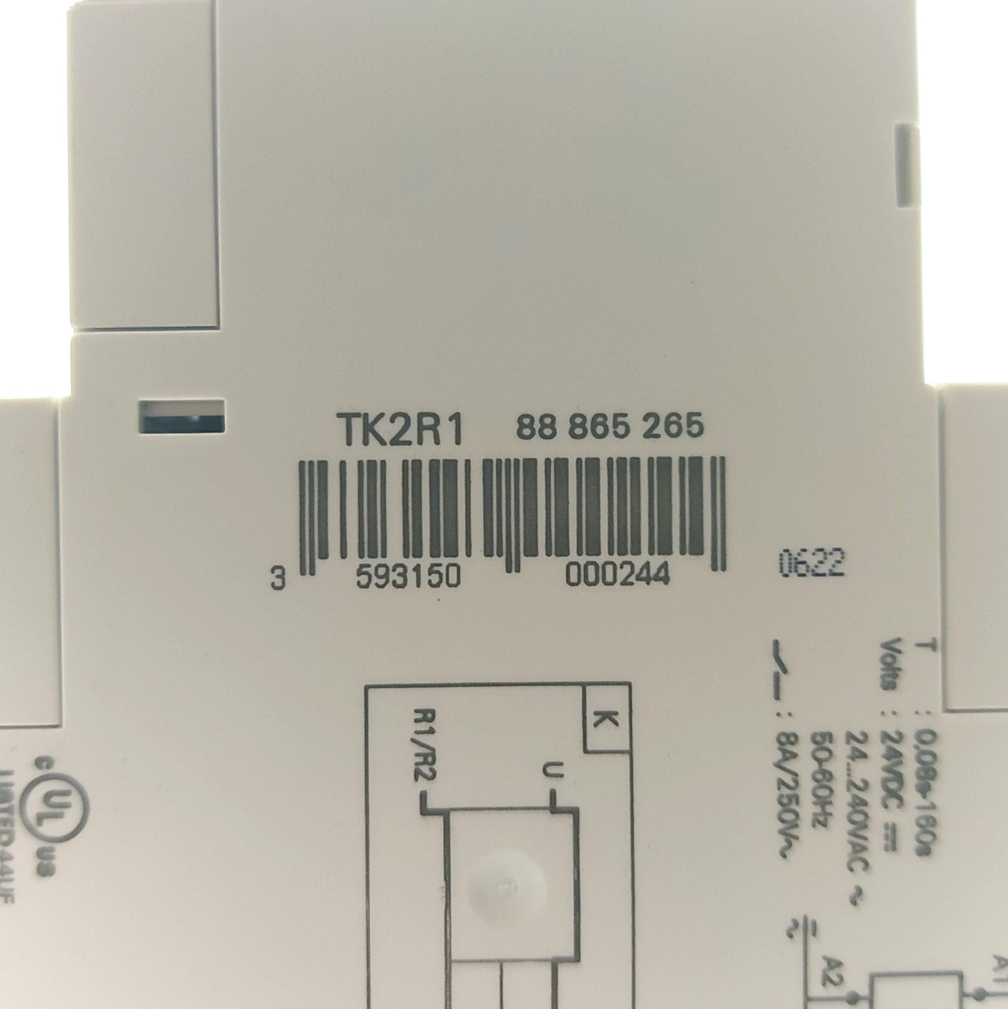 Used Crouzet TK2R1 Time Delay Relay, .08-160s, DPDT 240VAC 8A Contacts, 24VDC Coil