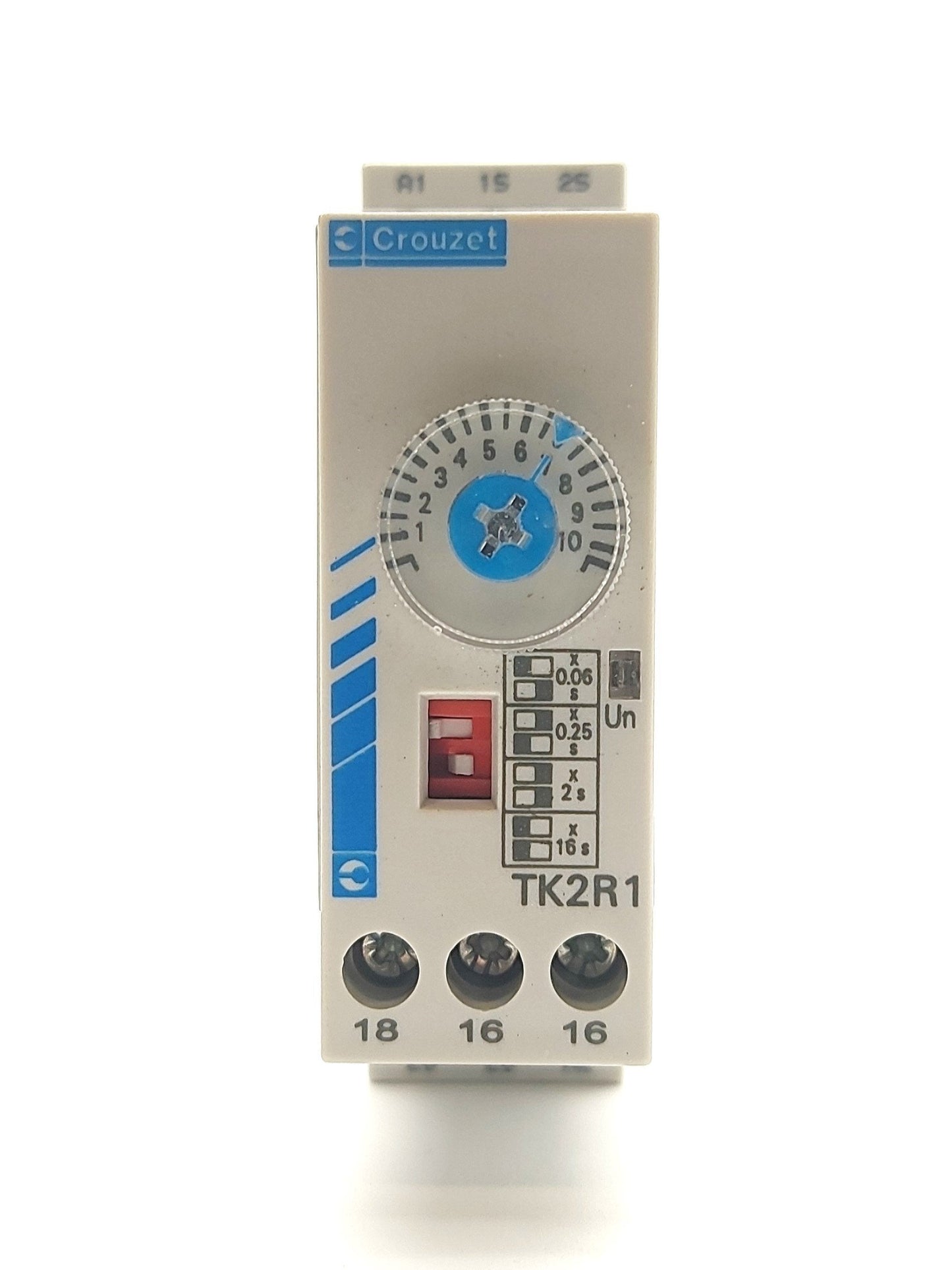 Used Crouzet TK2R1 Time Delay Relay, .08-160s, DPDT 240VAC 8A Contacts, 24VDC Coil