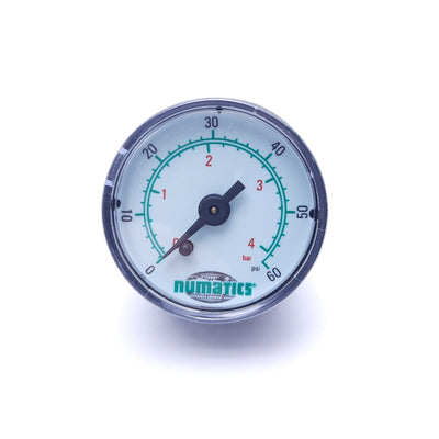 New – Open box Lot of 2 Numatics GB060A-DM Pressure Gauges, 0-60 PSI, 1/4" NPT, With Box