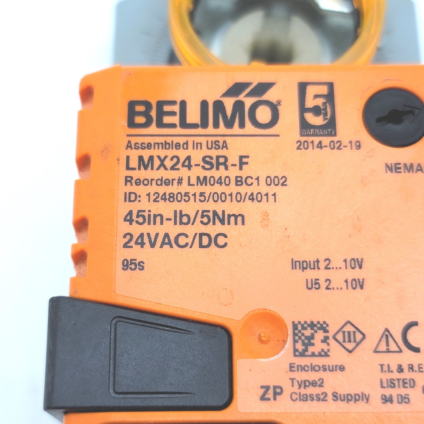 Used BELIMO LMX24-SR-F Damper Actuator 45in-lbs (5Nm) 24VAC/DC, 8x8mm Shaft, 95°