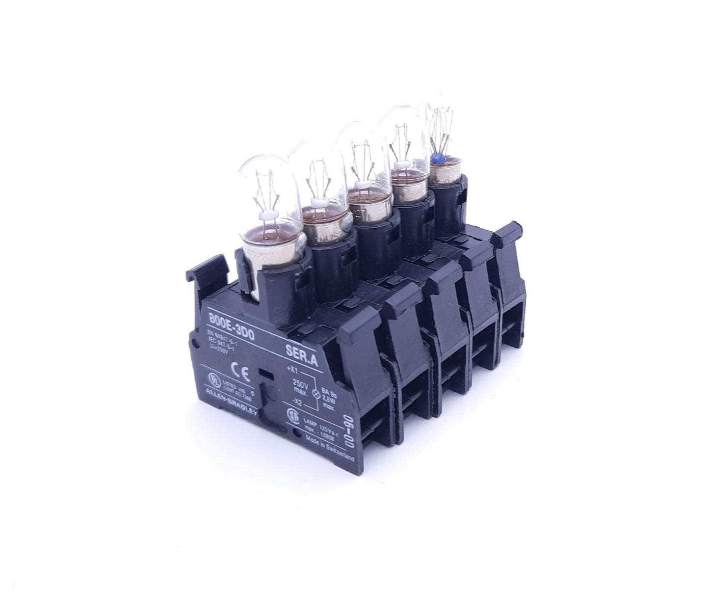 Used Lot of 5 Allen Bradley 800E-3D0 Series A Light Module Contact Blocks With Bulb