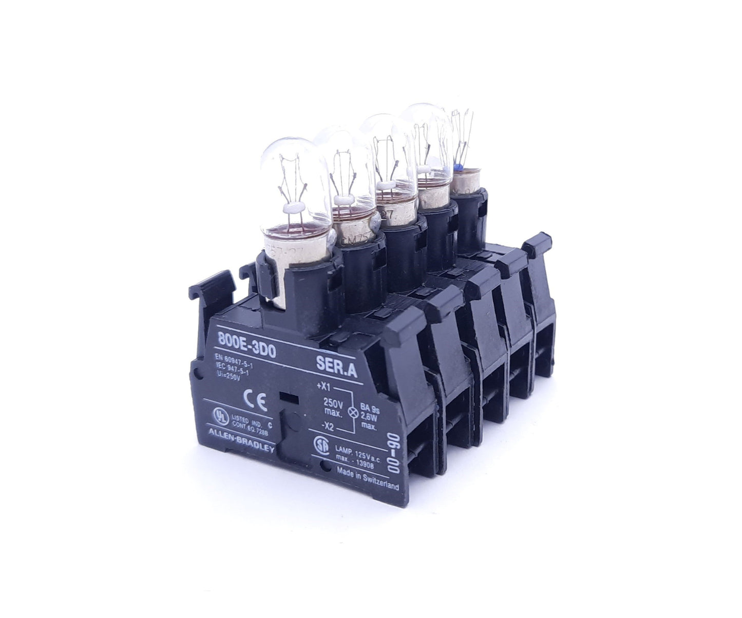 Used Lot of 5 Allen Bradley 800E-3D0 Series A Light Module Contact Blocks With Bulb