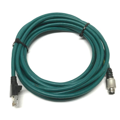Used Cognex 849011003 Ethernet Cable 8-Wire RJ45 to M12 Green Male to Male, 5m Length