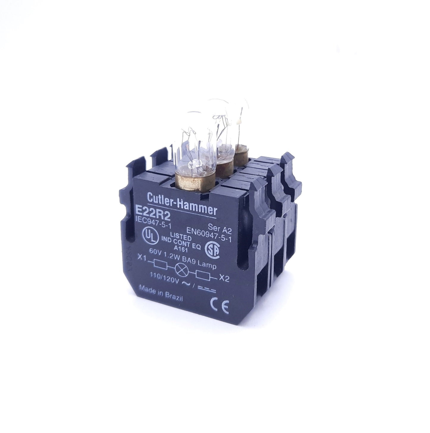 Used Lot of 3 Cutler-Hammer E22R2 Light Module Contact Blocks, 110-120V, 1.2W Lamp