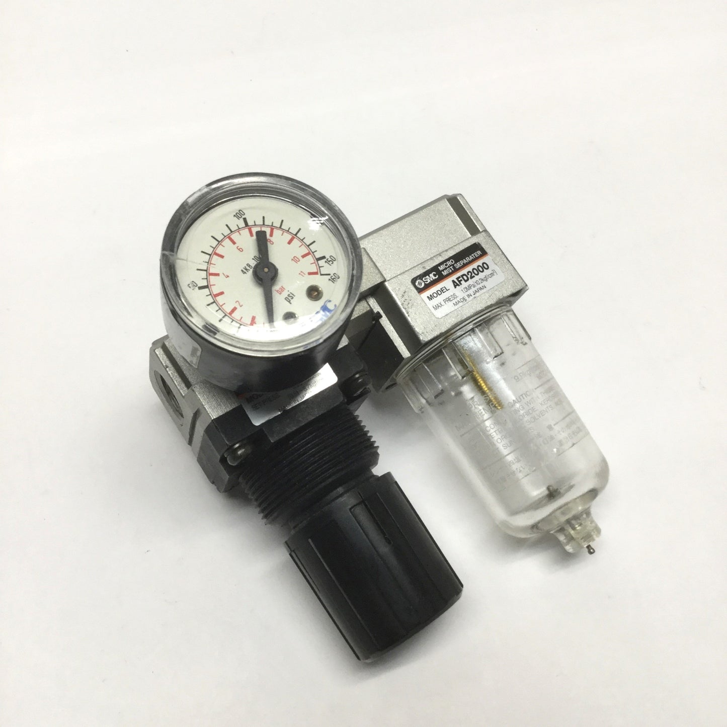 Used SMC AR2000-02 & AFD2000-02 Regulator & Mist Separator 0.05-0.85MPa, 1/4" Rc
