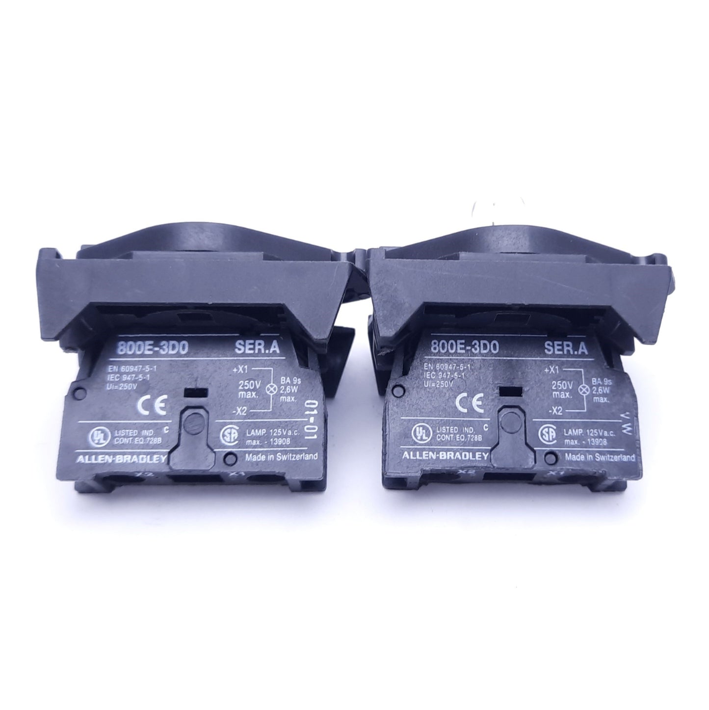 Used Lot of 2 Allen-Bradley 800E-3D0 Series A Light Module Contact Blocks With Mount