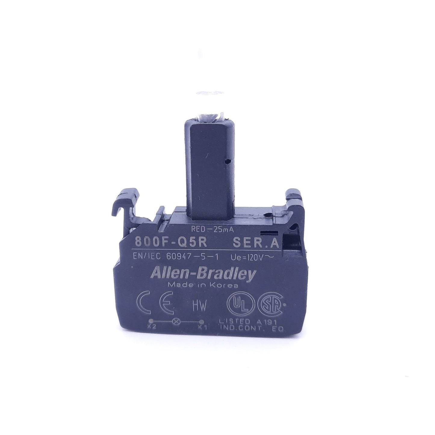 Used Allen-Bradley 800F-Q5R Series A Light Module Contact Block, 120VAC, Red 25mA LED