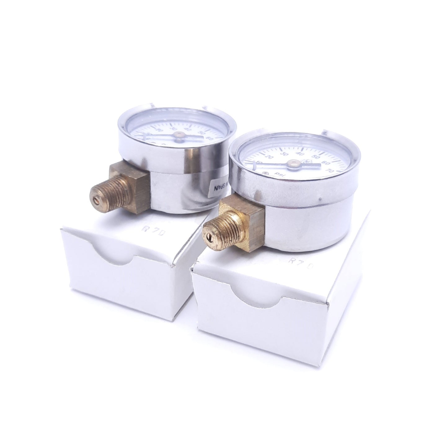 New – Open box Lot of 2 McDaniel Controls Pressure Gauges, 0-100 PSI, 1/8" NPT, Bronze/Brass