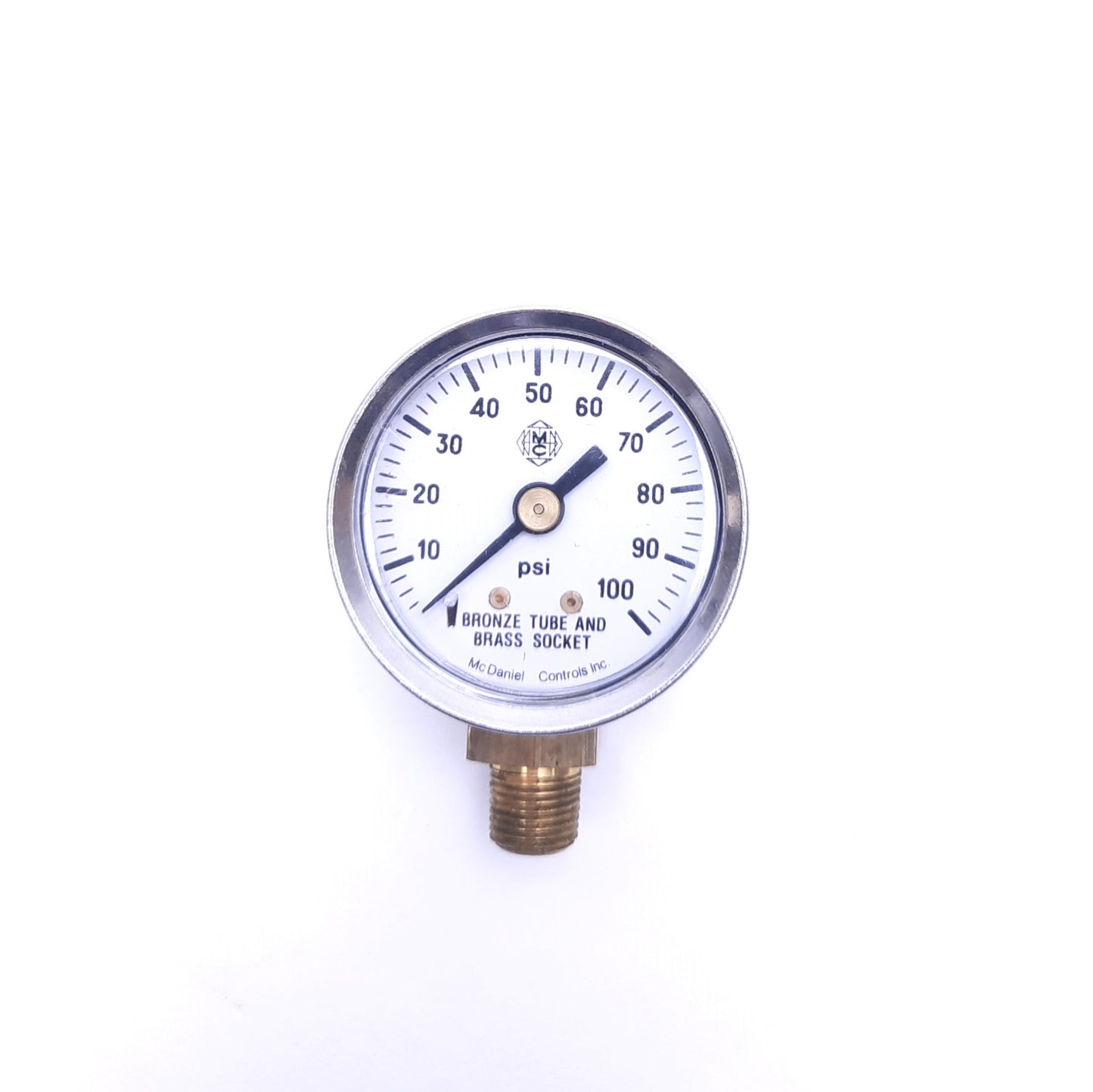 New – Open box Lot of 2 McDaniel Controls Pressure Gauges, 0-100 PSI, 1/8" NPT, Bronze/Brass