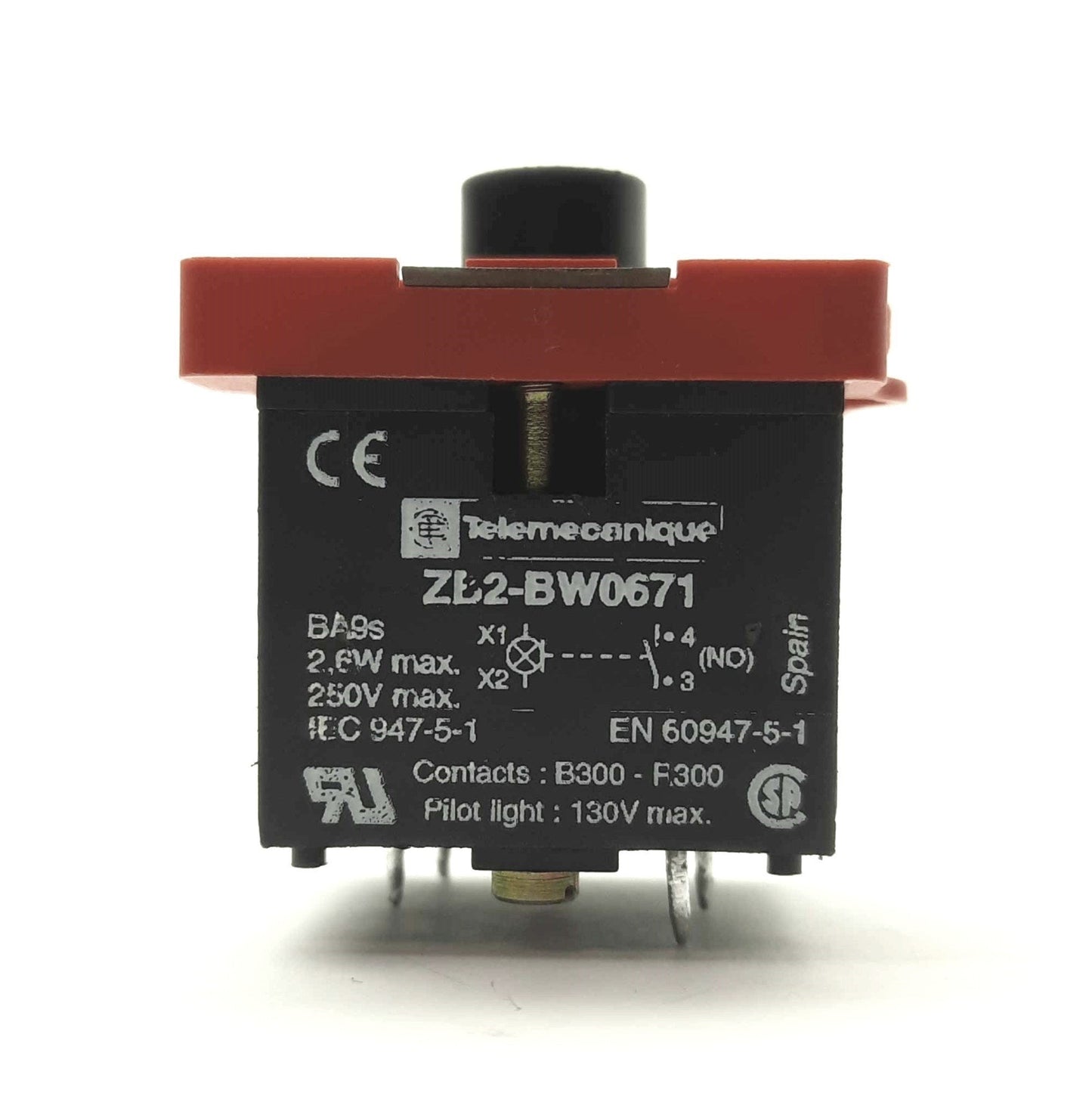 Used Telemecanique ZB2-BW0671 Thru-Hole Illuminated Pushbutton Contact SPST NO 300V