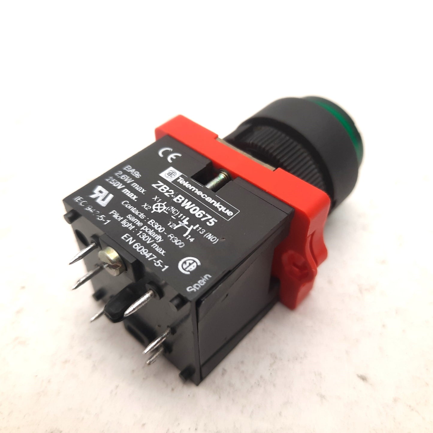 Used Schneider Telemecanique ZB2-BW0675 Pilot Light Push Button Contact Pins NC & NO