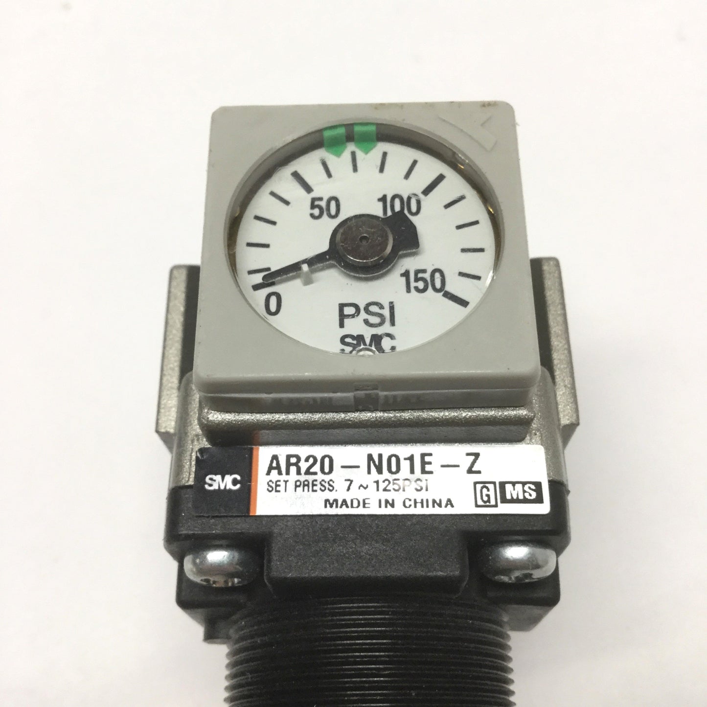 Used SMC AR20-N01E-Z Pressure Regulator 7-125psi, 1/8" NPT, 0-150psi Embedded Gauge
