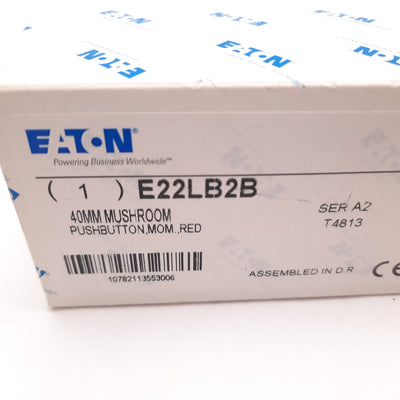 New Eaton E22LB2B Push Button, 40mm Mushroom, Red, Momentary, N/C Contact Block