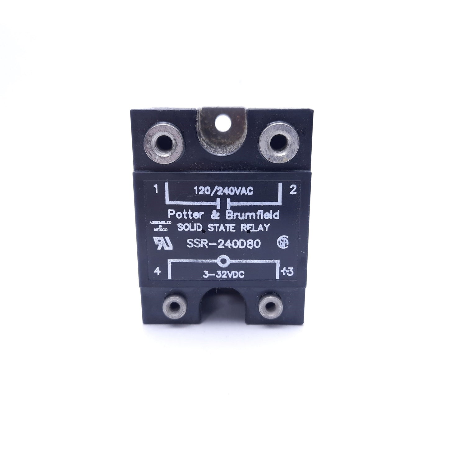 Used Potter and Brumfield SSR-240D80 Solid State Relay, 3-32 VDC In, 120/240 VAC Out