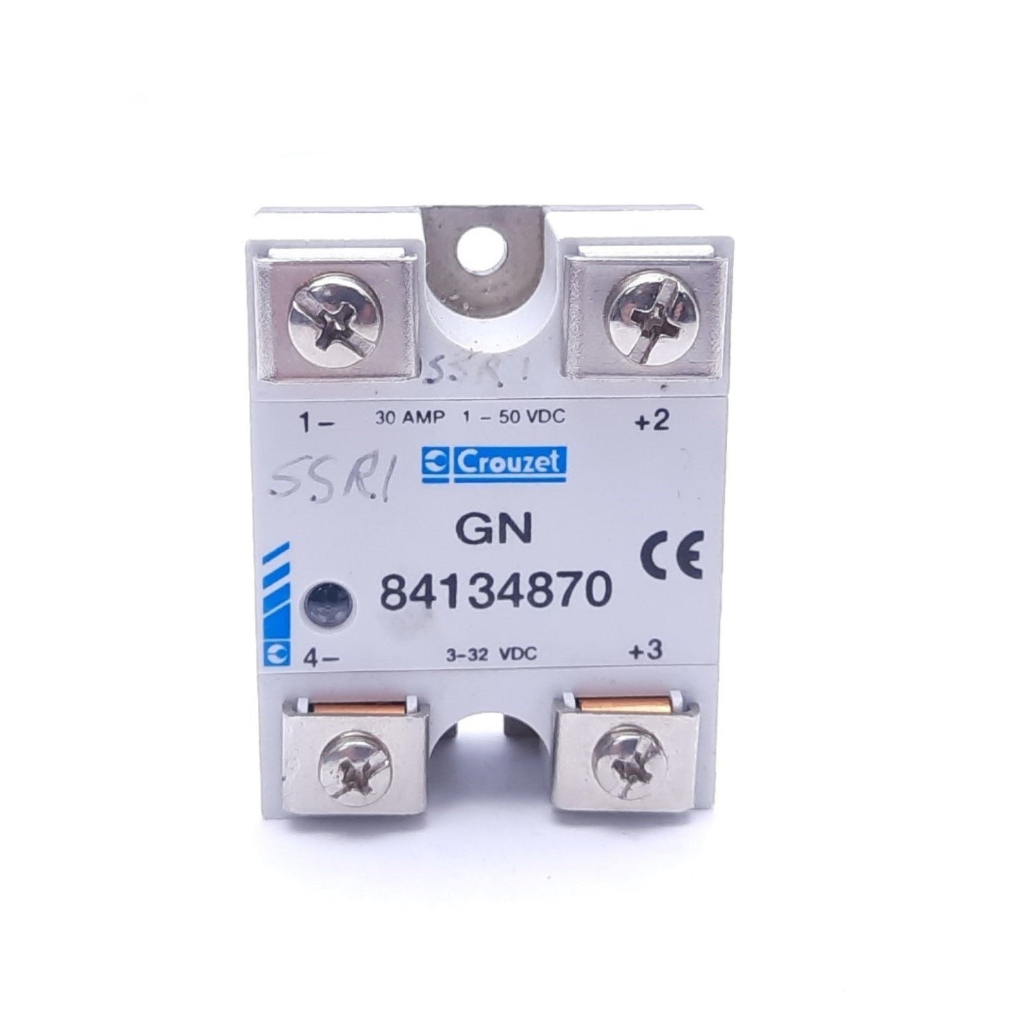 Used Crouzet GN 84134870 Solid State Relay, 3-32 VDC Input, 1-50 VDC/30 A Output