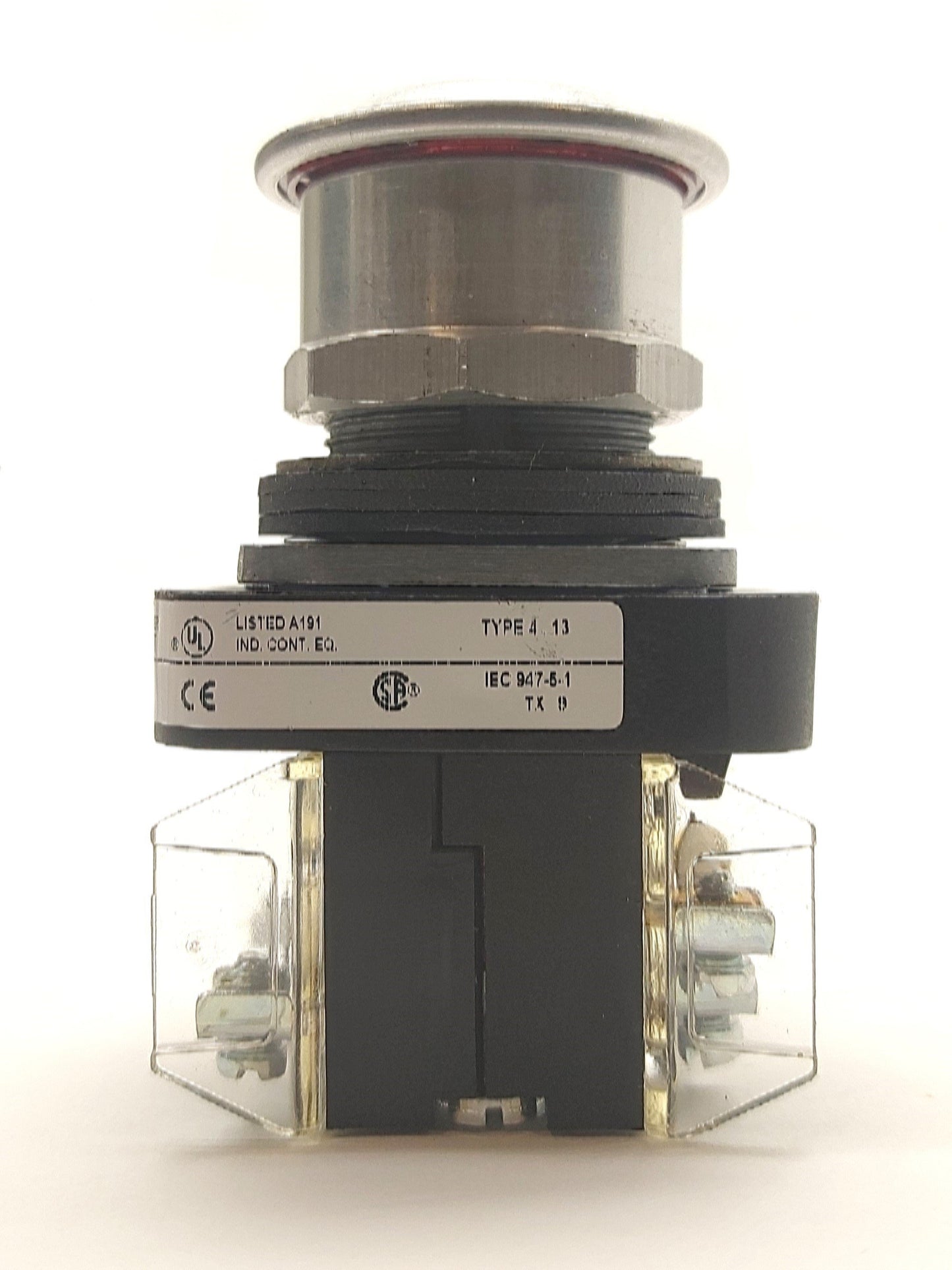 Used Allen Bradley 800T-FXTQ24RA1 Illuminated E-Stop, NO/NC 600V 10A, 120VAC/DC Lamp
