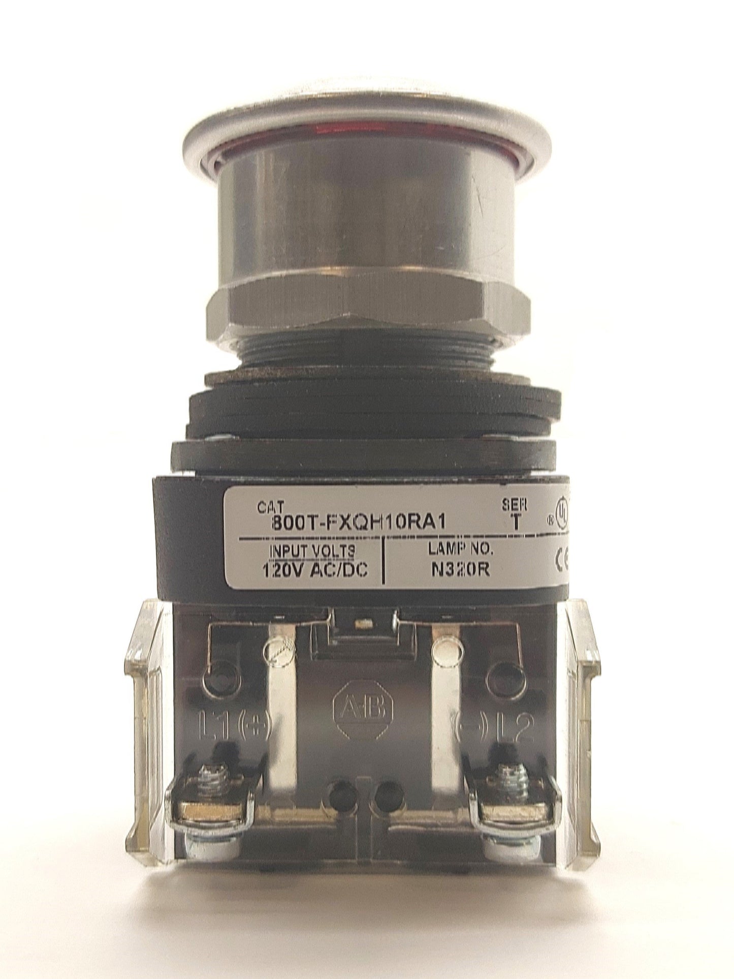 Used Allen Bradley 800T-FXTQ24RA1 Illuminated E-Stop, NO/NC 600V 10A, 120VAC/DC Lamp