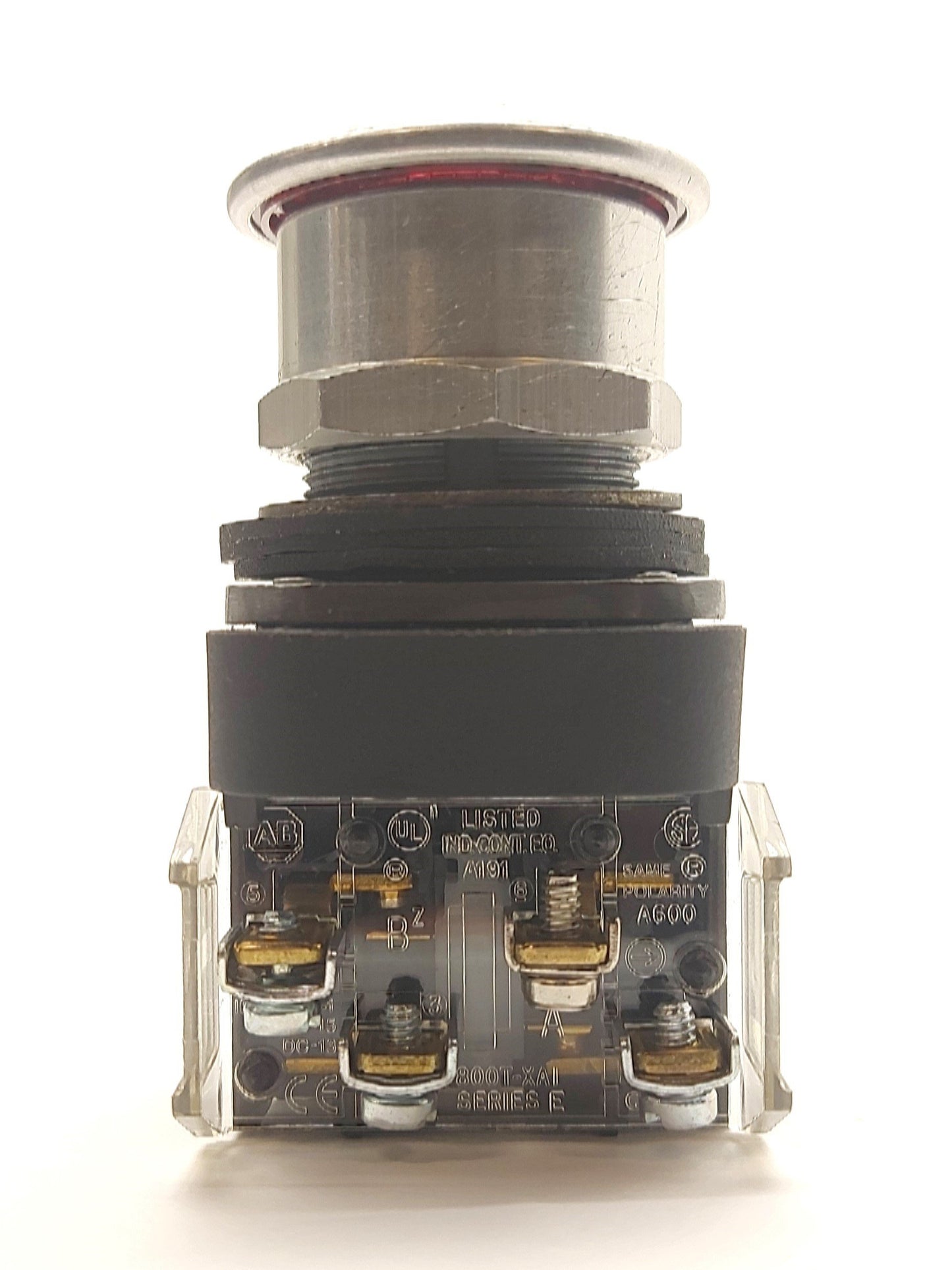 Used Allen Bradley 800T-FXTQ24RA1 Illuminated E-Stop, NO/NC 600V 10A, 120VAC/DC Lamp