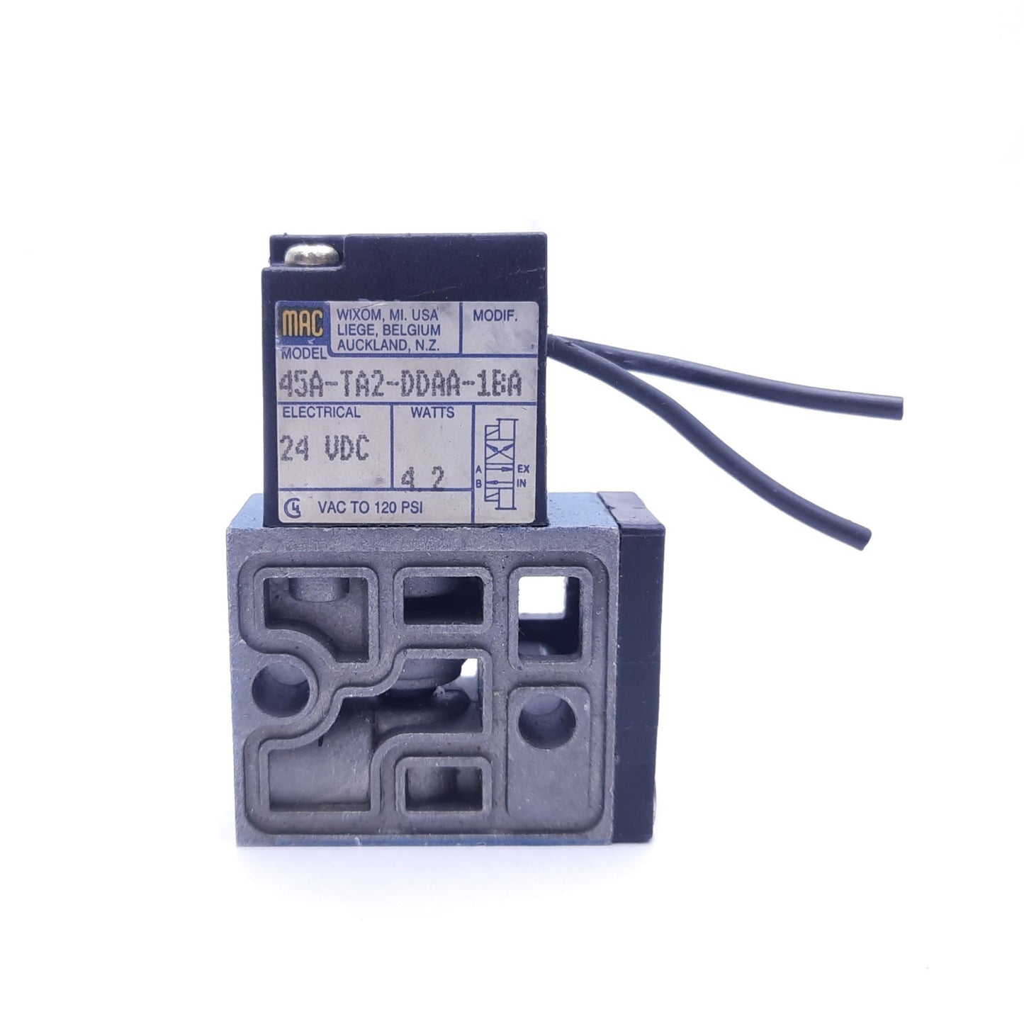 Used MAC Model 45A-TA2-DDAA-1BA Flow Control Solenoid Valve, 120 PSI, 24 VDC, 4.2 W