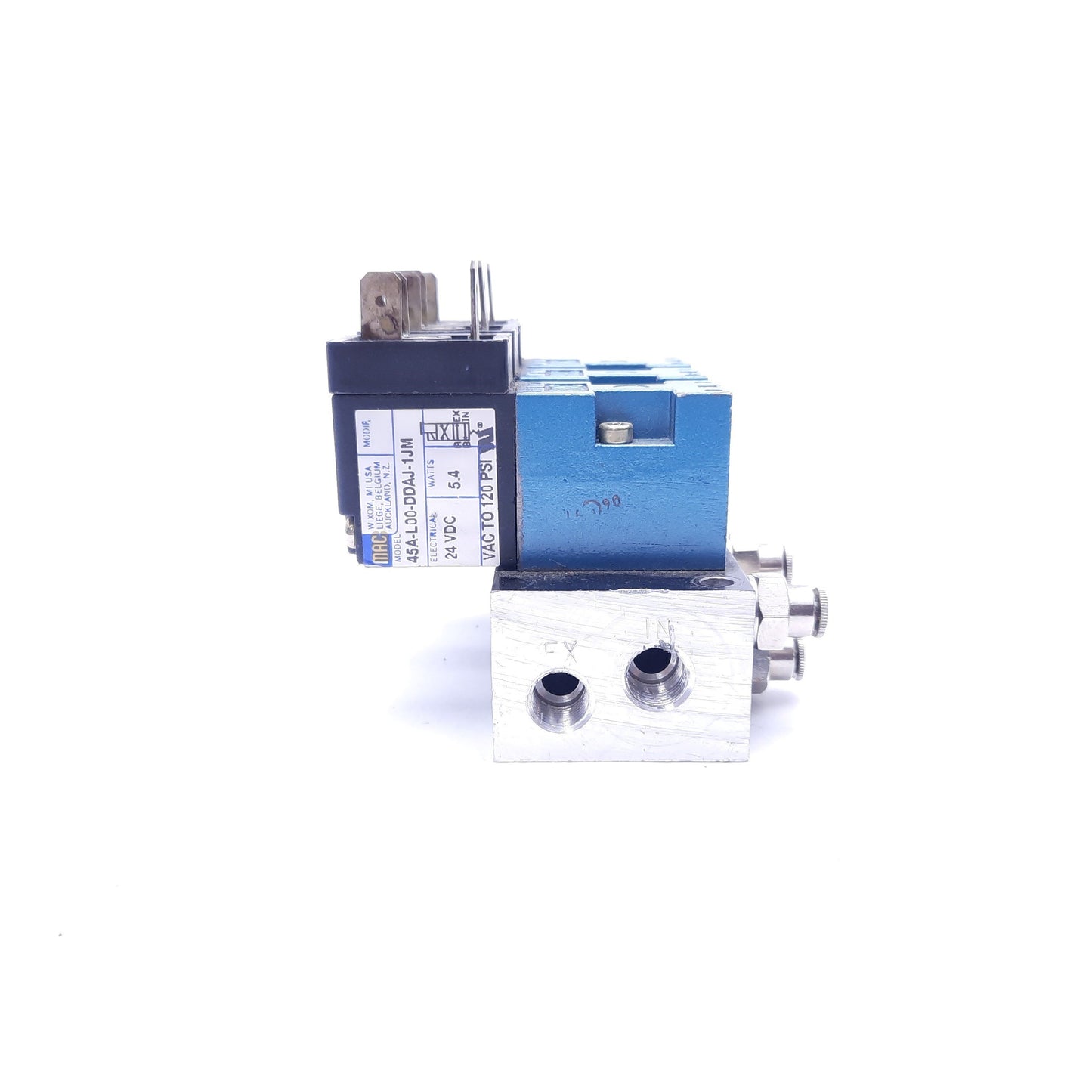 Used Bank of 3 MAC 45A-L00-DDAJ-1JM Solenoid Valves With Manifold, 24 VDC, 120 PSI