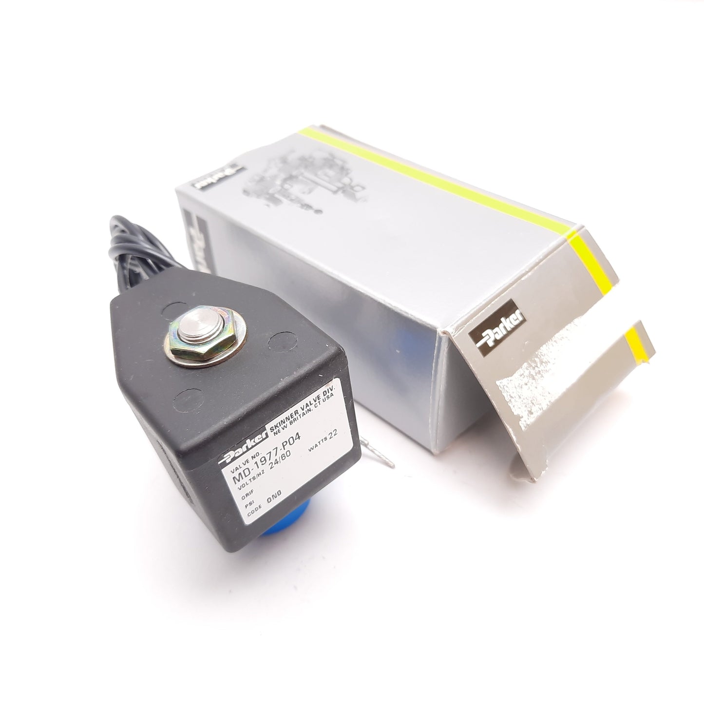 New – Open box Parker MD-1977-P04 Skinner Valve Solenoid Coil, Voltage: 24VAC 60Hz, 22W