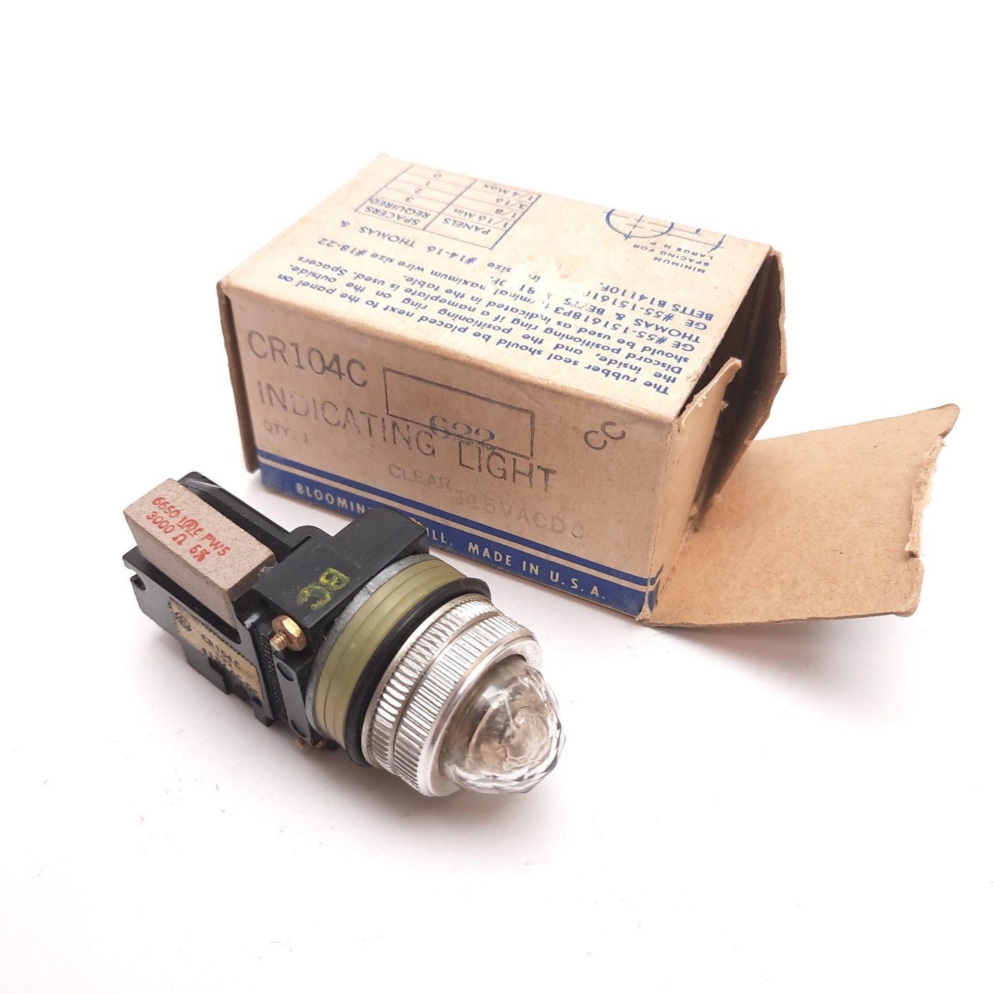 Used General Electric CR104C Indicating Pilot Light, Color: Clear, 115VAC/DC