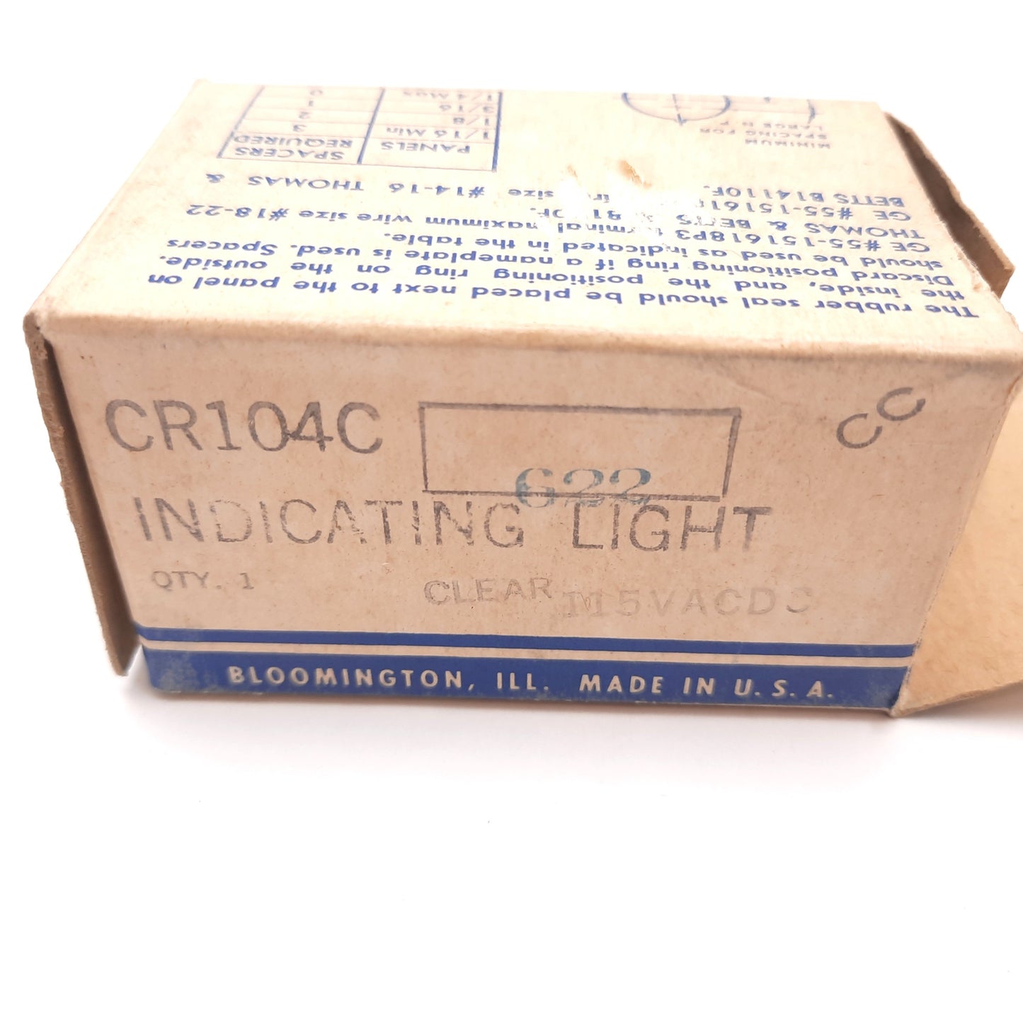 Used General Electric CR104C Indicating Pilot Light, Color: Clear, 115VAC/DC