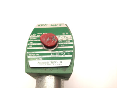 Used Asco Red-Hat 8320G1 Solenoid Valve Air Water Oil 100 PSI Ports: 1/8" NPT 120VAC