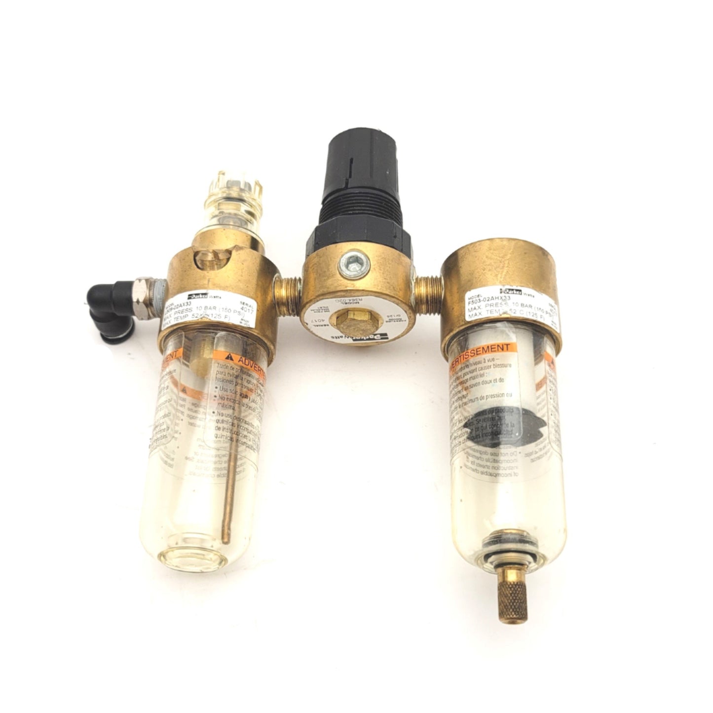 Used Parker Watts L509-02AX33 R364-02C F503-02AHX33 Filter Regulator Assembly, 125psi