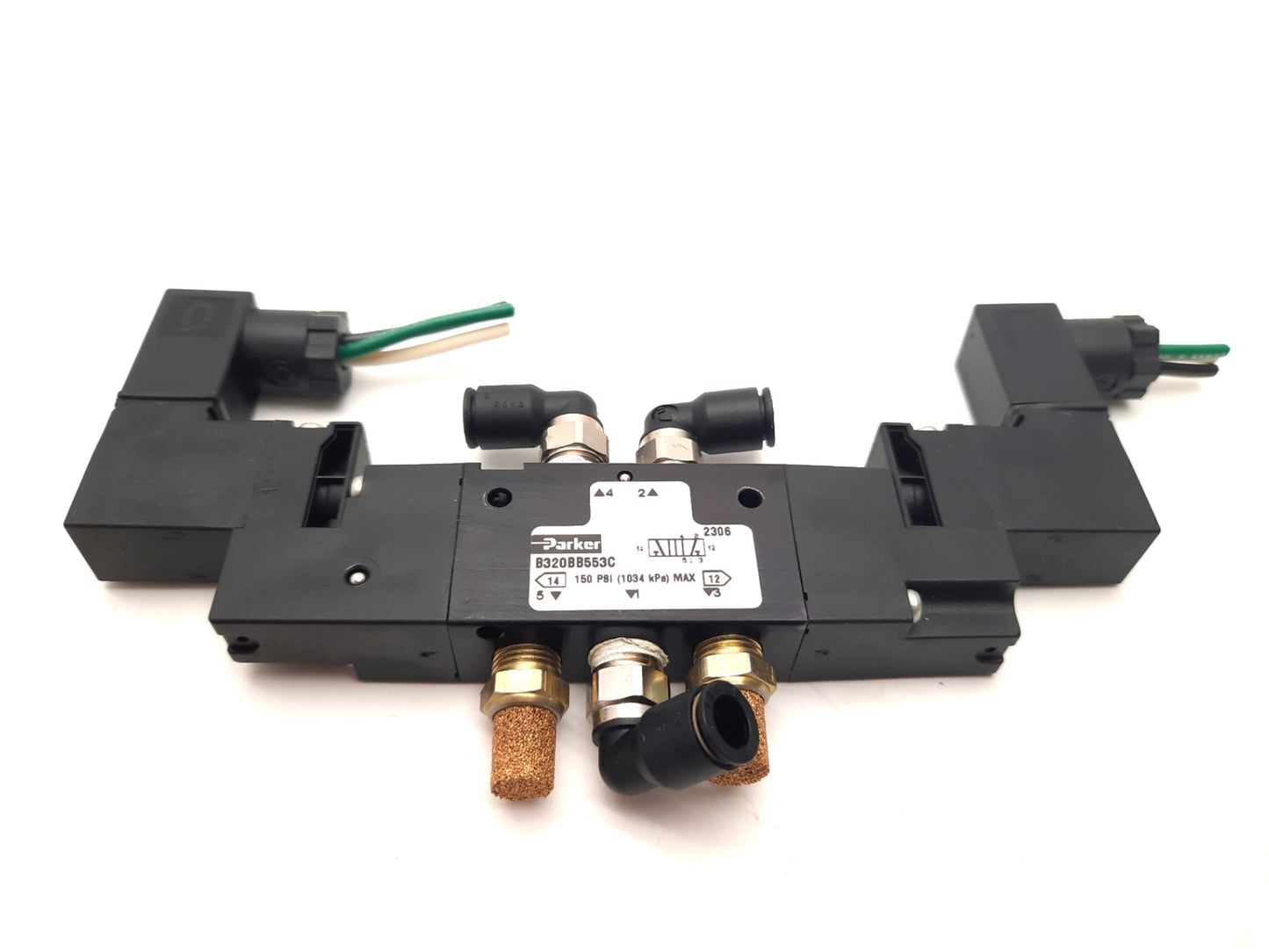 Used Parker B320BB553C Pneumatic Solenoid Valve 2 Pos 5 Port 115/120VAC 150 PSI