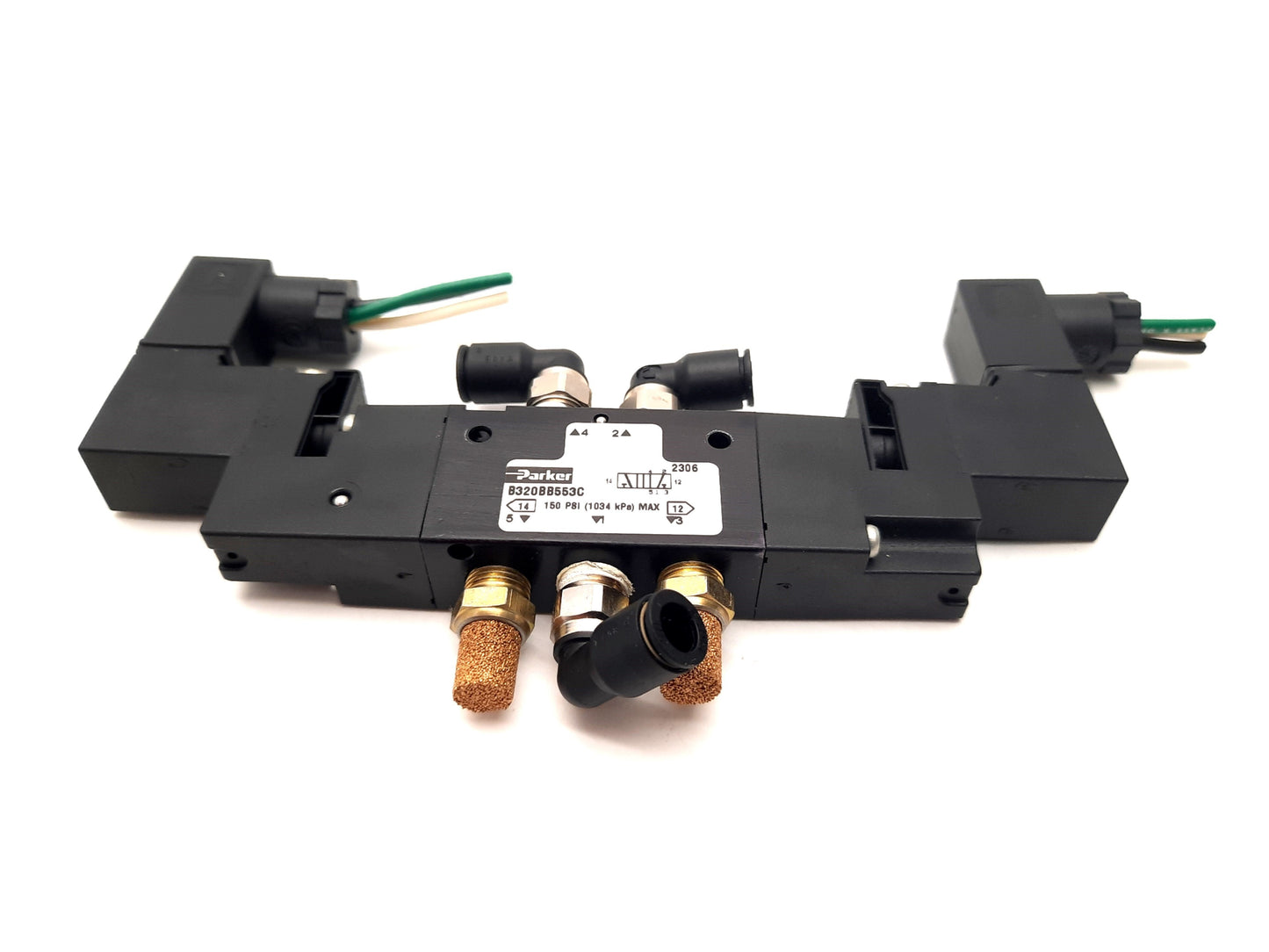Used Parker B320BB553C Pneumatic Solenoid Valve 2 Pos 5 Port 115/120VAC 150 PSI