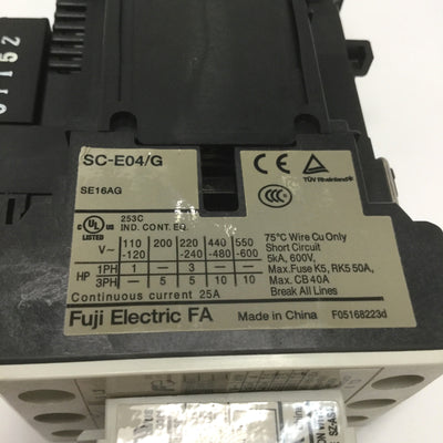 New – Open box Fuji Electric SC-E04/G IEC Contactor 600VAC 18A 3PH, 24VDC Coil w/Aux 1NO-1NC