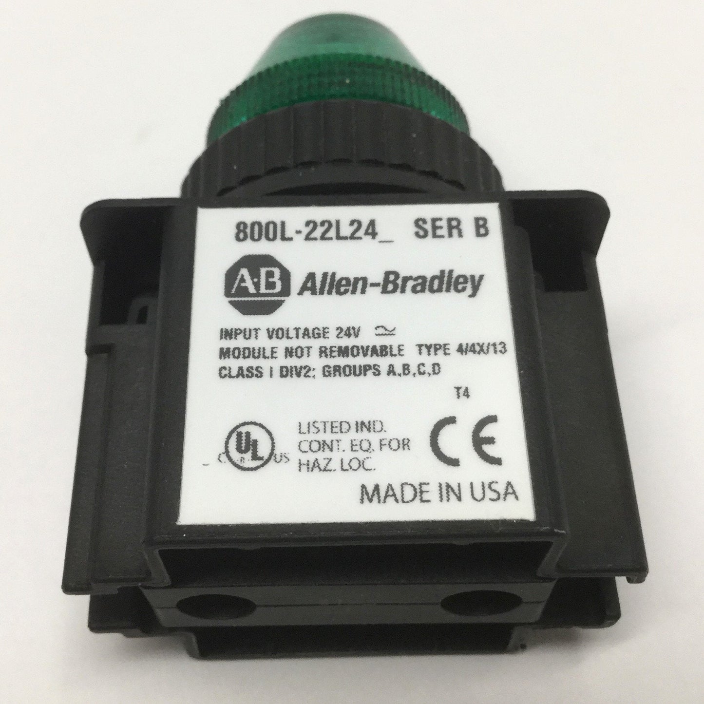 Used Allen-Bradley 800L-22L24G Pilot Indicator Light, 22.5mm, LED, 24V AC/DC, Green