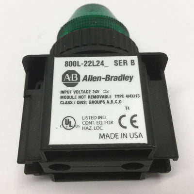Used Allen-Bradley 800L-22L24G Pilot Indicator Light, 22.5mm, LED, 24V AC/DC, Green