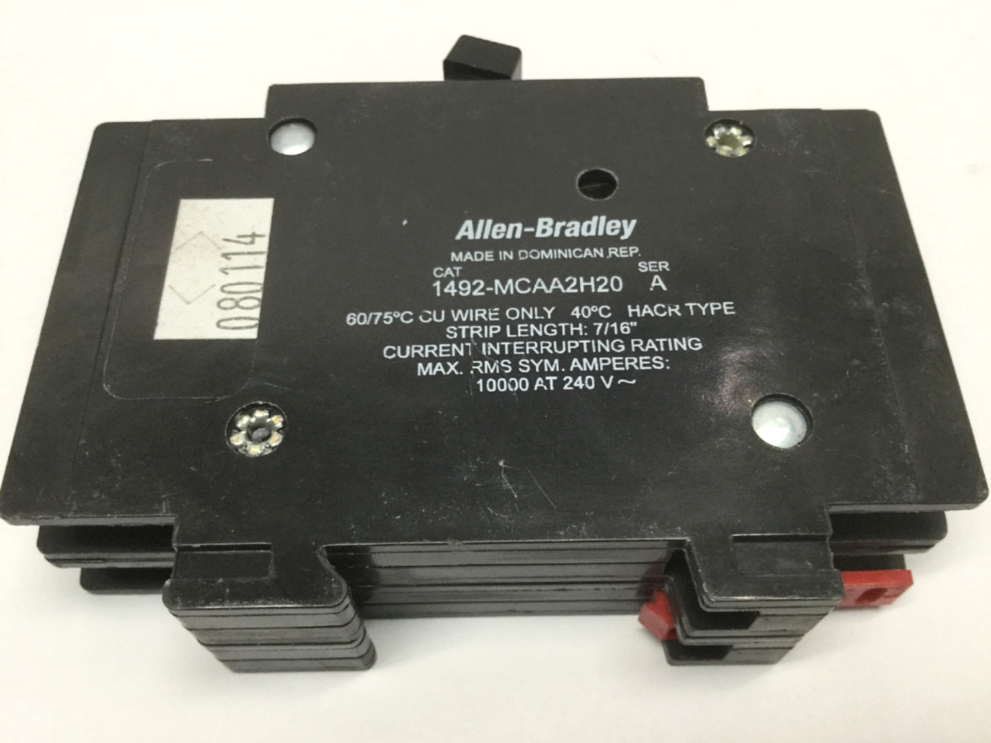 Used Allen Bradley 1492-MCAA2H20 Branch Circuit Breaker, 2-Pole, 20A 240VAC, DIN Rail
