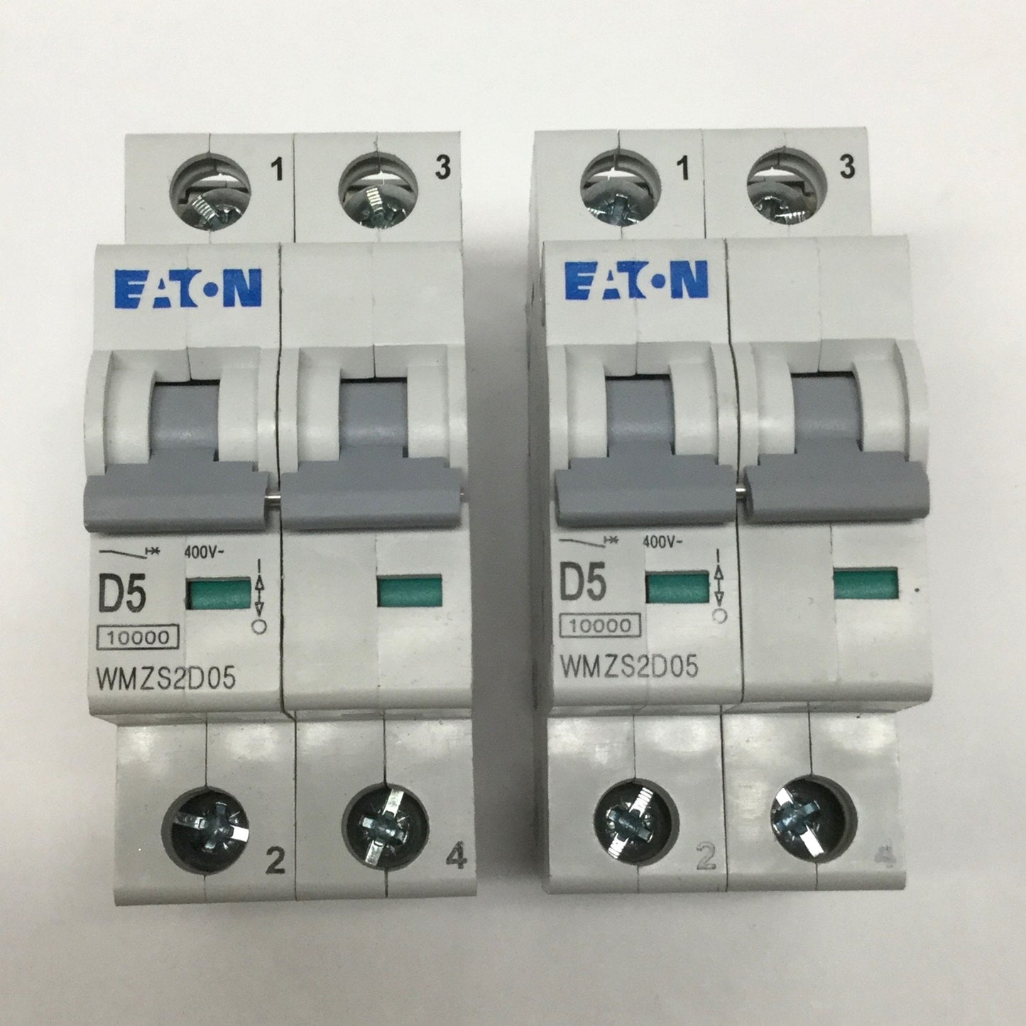 Used Lot of 2 Eaton WMZS2D05 Miniature Circuit Breaker 2-Pole, 5A, 277/480VAC D Curve