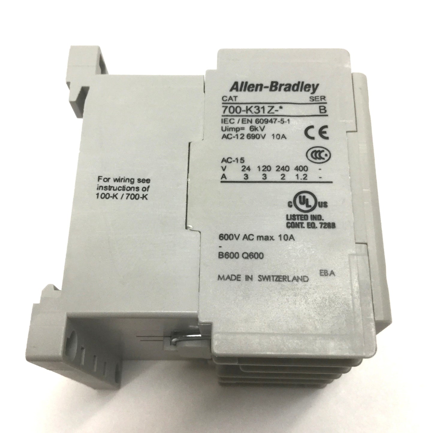Used Allen Bradley 700-K31Z-DJ Control Relay 4-Pole, 3NO-1NC, 24VDC Coil, 600VAC 10A