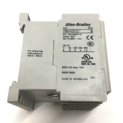 Used Allen Bradley 700-K31Z-DJ Control Relay 4-Pole, 3NO-1NC, 24VDC Coil, 600VAC 10A